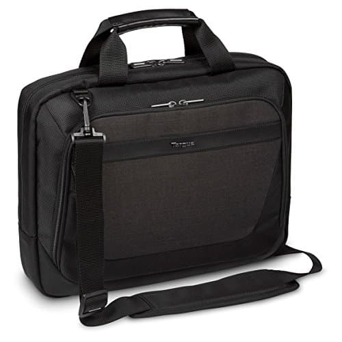 Image of Targus Laptop Case, Topload Bag, Fits Laptops Up To 14", CitySmart Essential Multi-Fit, Padded Strap, Trolley Strap, Lightweight & Durable, Black & Grey