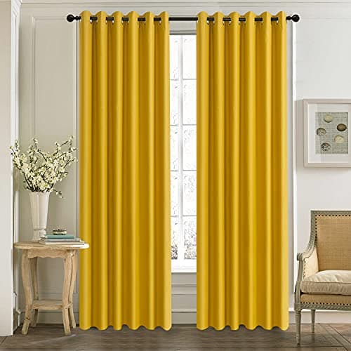Image of WEAVERS: Luxury Heavy Thick Semi-Blackout Curtains for Bedroom, Living Room and Office - Energy Saving Light Blocking Thermal Insulated Curtains with Eyelets Ring Top. (Mustard - 46" x 72")