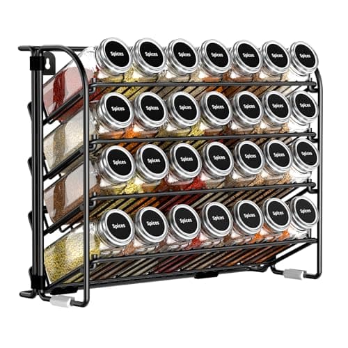 Image of CHARMDI Spice rack，4 Tier Spice Rack Free Standing Spice Rack Organiser without Jars Metal Seasoning Rack for Kitchen, Countertop, Cupboard, Pantry, (Black)