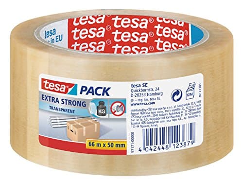 Image of tesa Extra Strong PVC Packing Tape for Packing Heavy Parcels and Boxes, Clear, 66 m x 50 mm