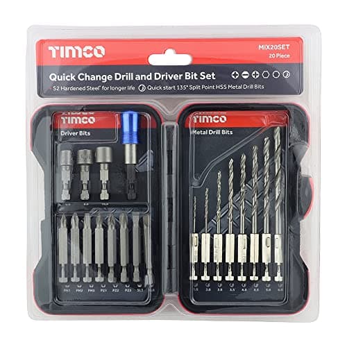 Image of TIMco Driver Bit and Ground Jobber Drill Bit Set Mixed - (Set 20) - MIX20SET