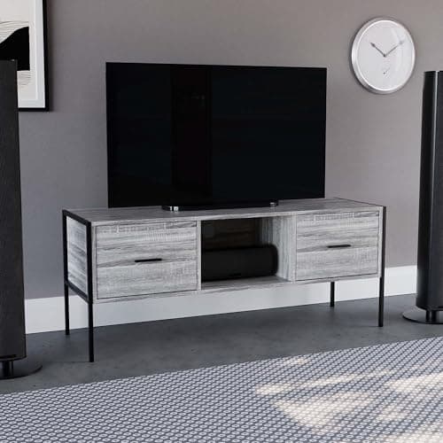 Image of Vida Designs Brooklyn 2 Drawer TV Unit Stand Cabinet Entertainment Unit Industrial Living Room Furniutre (Grey)