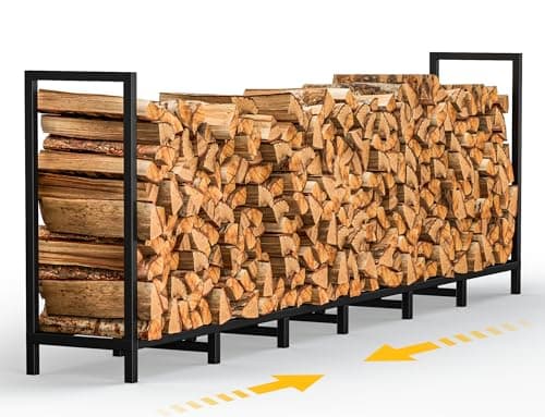 Image of Garbuildman 8ft Heavy-Duty Outdoor Log Store, Firewood Rack with 14 Legs & Adjustable Stacking, Rust-Resistant Fire Wood Storage for Garden, Shed, Black