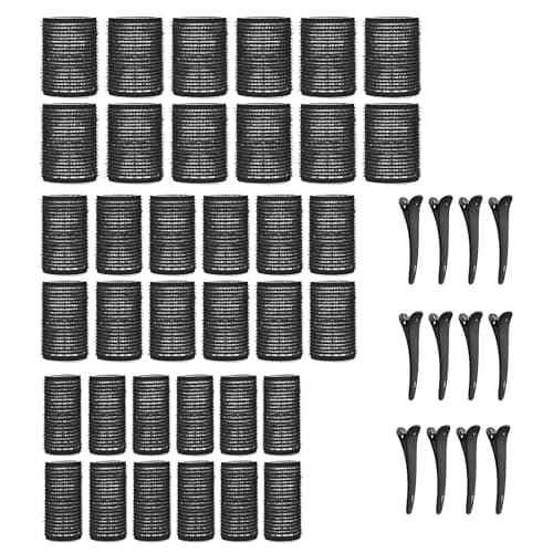 Image of KEYRI 48PCS Hair Rollers Set Hair Rollers with Clips Self Grip Jumbo Hair Roller No Heat Heatless Hairs Rollers for Long Medium Short Hair Styling Hairs Salon Hairdressing Curlers (Black, 3 Size)