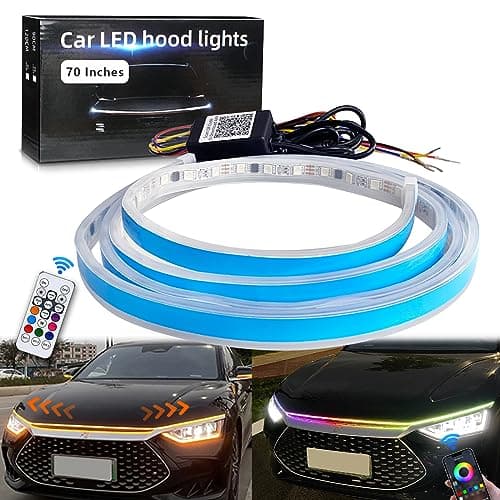 Image of GZRUICA Car Hood Light Strip 180CM RGB Multicolor Exterior & Interior Car LED Strip Lights Flexible Waterproof Sequential Turn Signal Amber DC12V App & Remote Control Daytime Running Lights