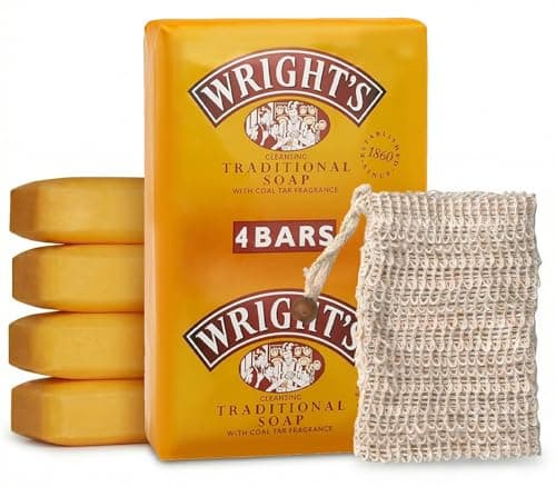 Image of Soap Bars 4 Pack – Wright’s Traditional Coal Tar Soap with All Natural Eco-Friendly Sisal Exfoliating Pouch, Deep Cleansing Anti-Dandruff for Sensitive & Oily Skin