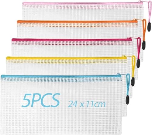 Image of hoinya Clear Pencil Case, Plastic Pencil Pouch Zipper File Bags 5PCS Exam Pencil Case with Strong Zipper for School Supplies, Bills, Cosmetics, Stationery and Travel Accessories, 5 Colors