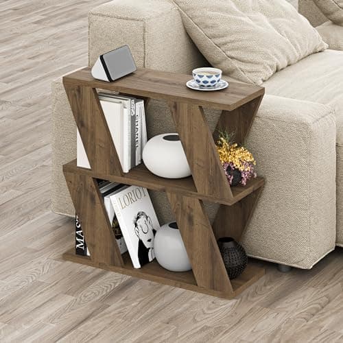 Image of HOCUS PICUS Narrow Side Table with 2 Storage Shelf | 2 Tier Side Table | Slim End Table | Modern Design Sofa Table | Living Room, Office | Many Colour Options | 60x22x57cm (Dark Oak Effect)