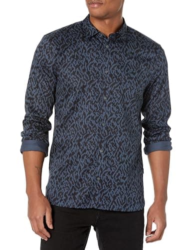 Image of John Varvatos Men's Ross Shirt in Animal, Navy, XXL