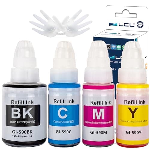 Image of LCL Compatible Ink Bottle GI-490 GI-590 GI-590BK GI-590C GI-590M GI-590Y(4PK Black 135ML, CMY 70ML) Replacement for Canon Pixma G1400 G1410 G2400 G2410 G3400 G4400 G4411 G1500 G1510 G2500
