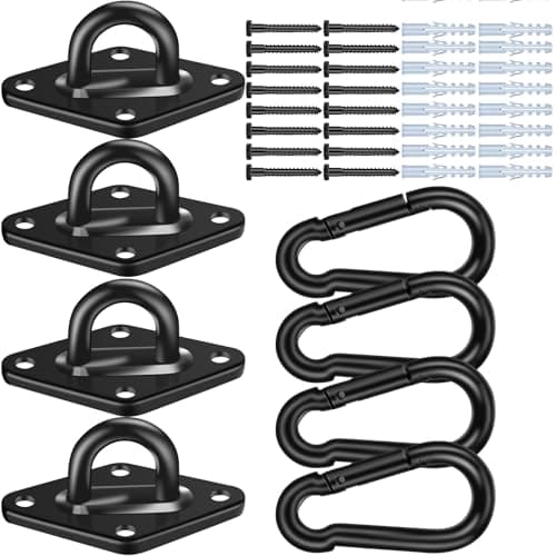 Image of Feanron Hammock Hooks 4 Pack, Heavy Duty Hammock Hanging Kit, M10 304 Stainless Steel Pad Eye Hanging Hooks for Porch Swing Hang, 3400Lbs Holding Capacity,Black