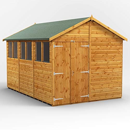 Image of POWER High Grade Premium Apex Garden Wooden Shed with Double Door, Security Features, Door & Window Flexibility, made from Extra Thick Timber & Toughened Glass