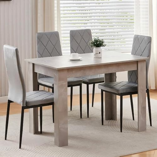 Image of Homullel 110cm Dining Table and 4 Chairs, 4 Seater Kitchen Table and Chairs Set for Space Saving, Compact Dining Room Set for 4, 110x70 cm, Wooden, Beton Grey (4 Seaters, Flannel Gray #2)