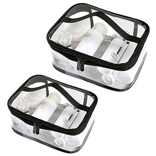 Image of Clear Toiletry Bag, Kememo 2PCS Portable Makeup Bag Transparent Cosmetic Bag with Handle Zipper Waterproof Travel Storage Pouch