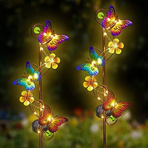 Image of JJALIGHTS Solar Garden Light 2 Pack Butterfly Solar Outdoor Lights Waterproof IP 44 Butterfly Garden Stake for Garden, Lawn, Patio or Yard