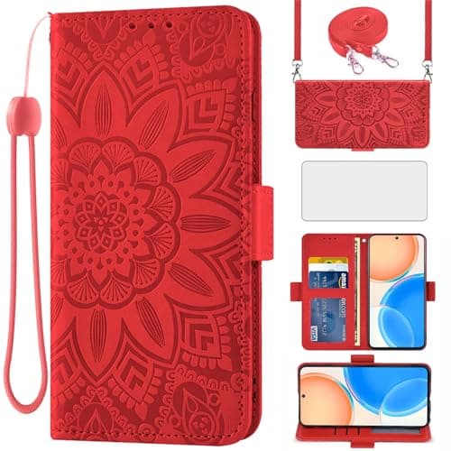 Image of Asuwish Mobile Phone Case for Honor X8 4G Case with Strap and Glass Film Screen Protector Card Slot Foldable Leather Wallet Stand Huawei HonorX8 2022 X30i TFY-LX1 Mobile Phone Cases Protective Cover