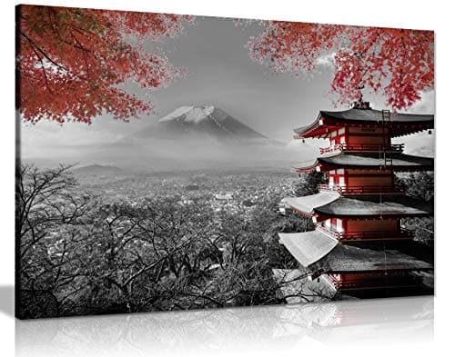 Image of Panther Print, Canvas Wall Art, Framed Pictures for Living Room and Bedroom, Japanese Temple in Autumn, Black, White, and Red, Prints for Special Occasions (30x20 Inch)