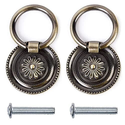 Image of CjingCH 2Pcs Drawer Ring Pull Handles Vintage Antique Ring Pull Handle Cupboard Drawer Pull Handles Suitable for Door Cabinets Drawer Cupboard