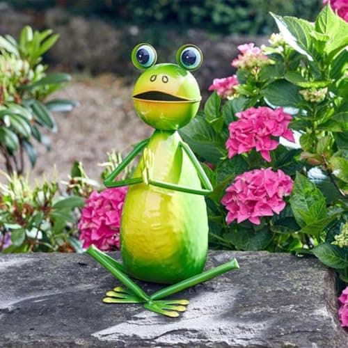 Image of Garden Mile Yoga Frog Metal Garden Ornaments Outdoor Animals Weatherproof Hand Painted Garden Sculptures & Statues For Indoor Outdoor Decoration Ideal for Flowerbeds Patio Lawn Large Frog Figure