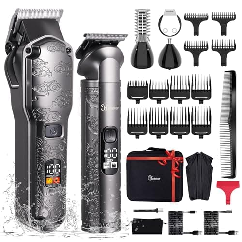Image of Hatteker Professional Hair Clippers for Men Beard Trimmer Clippers and Trimmer Set Waterproof T-Blade Trimmer Cordless Grooming Kit Nose Body Hair Trimmer Barber Clippers