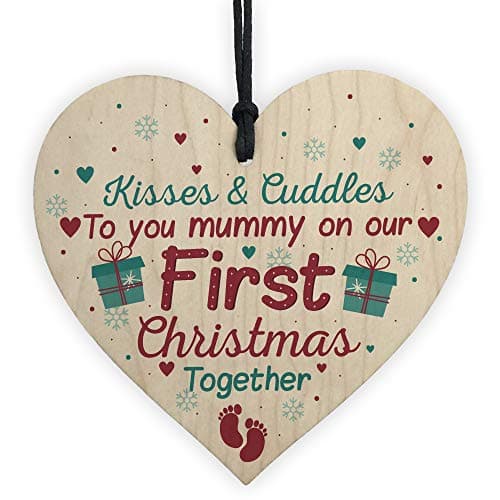 Image of RED OCEAN Handmade 1st First Christmas Baby Mum Mummy Gift Xmas Bauble Decoration Wooden Hanging Heart Chic Sign