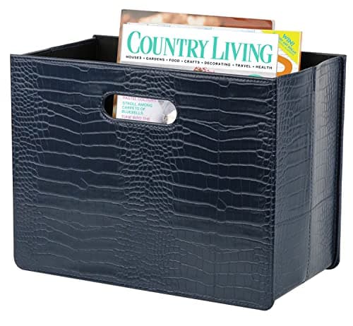 Image of HofferRuffer Magazine Basket Holder, Foldable Magazine Rack, Document File Holder Organizer, File Folder, Newspaper Storage Bin Organizer for Home or Office (Dark Blue)