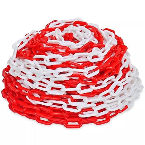 Image of 25 Meters Red & White Thick Plastic Barrier Chain With Chain Links | Plastic Chain Link Post for Crowd Control | Safety Link for Construction Road Safety Caution Sign Warehouse Parking Chain