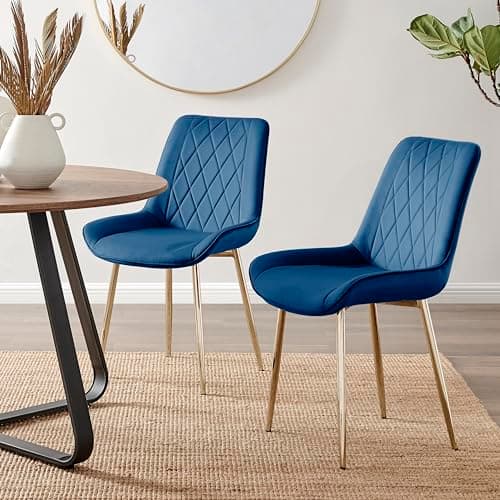 Image of Furniturebox UK 2x Pesaro Navy Velvet Gold Metal Leg Modern Contemporary Luxury Dining Kitchen Chairs