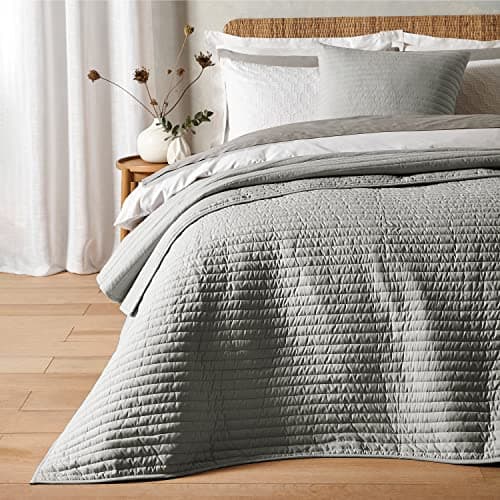 Image of Bianca Fine Linens Bedroom Quilted Lines 220x230cm Bedspread Silver Grey