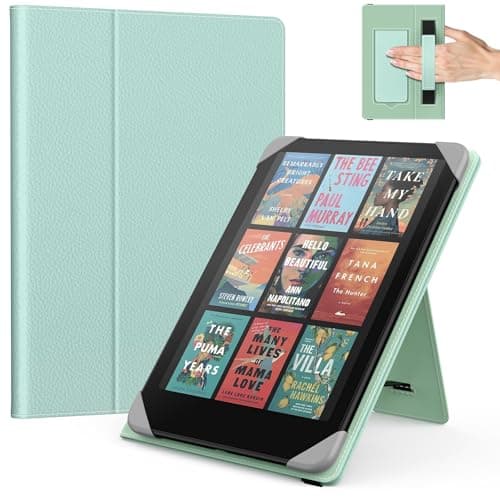 Image of MoKo Universal Case for 6.8, 7 Inch Kindle Paperwhite eReaders Tablets, Kindle Paperwhite/Colorsoft/Kobo Libra/Boox/Ocean, Lightweight Folio Shell Cover Case with Hand Strap/Kickstand,LZ Tequila Green