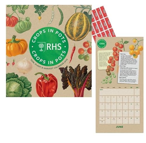 Image of Royal Horticultural Society Mini Calendar 2027 Crops in Pots Guide to Sow, plant & Harvest - RHS Calendar, Gardening Calendar with Free Organising Stickers Included