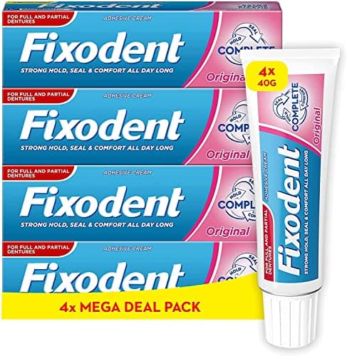 Image of Fixodent Complete Denture Adhesives Cream, 4x40g, Saving Pack, 10X Stronger Hold vs. No Adhesive, Improved Comfort & Foodseal, Original, Mint