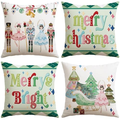 Image of JOTOM Christmas Cushion Covers 45x45 cm Set of 4 Nutcracker Xmas Trees Decorative Throw Pillow Covers Merry Christmas Cushion Cases Winter Holiday Decoration for Home Couch Decor (Nutcracker Green)