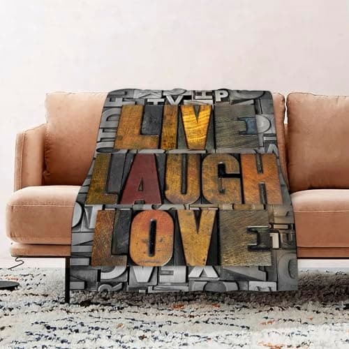 Image of wulipotr Fleece Blanket | Soft Cozy Flannel Throw Blanket | Perfect for Home, Bedroom, Sleepovers & Camping,Live Laugh Love,Saying Promoting The Sacred Values of,76x100cm