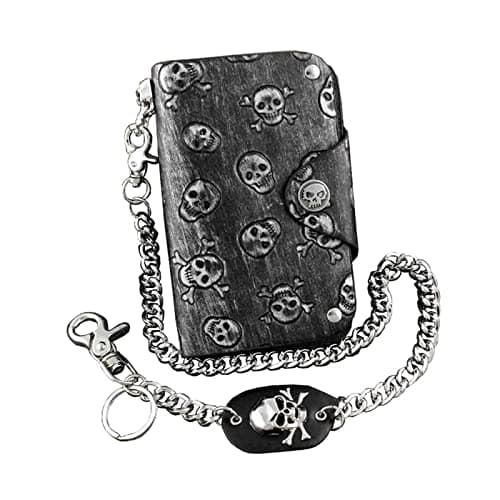 Image of TLMDXTEU Mens Wallet with Chain Mens Teens Skulls Leather Wallet with Anti Chief Key Chain