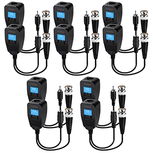 Image of Fanbalunke Passive video balun Connectors 5 Pairs Video Baluns with Power Connector HD bnc to rj45 bnc to ethernet adapter Transmitter BNC Twisted For 720-5MP CCTV Security Camera System