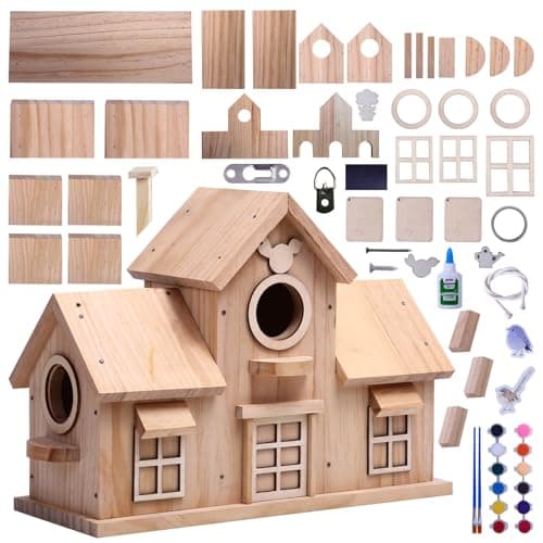 Image of Decorative Wooden Bird House, Natural Pine Wood, Double Entry Design