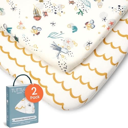Image of Tutti Bambini Premium Crib Sheets (2-Pack) - Soft Bamboo Jersey Next to Me and CoZee Sheets, Breathable, Double Strength (Our Planet)