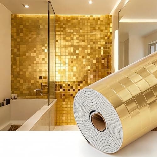 Image of Camiraft 3D Mosaic Self-Adhesive Wallpaper Gold Bathroom Wallpaper Thermal Wall Paper for Bad Cold Walls -1 Rolls=1.2m² 2.2mm Thick Waterproof Splashbacks for Kitchen Bedroom Living Room