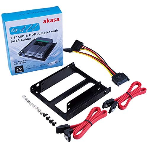 Image of Akasa 2.5" SSD & HDD Adapter with SATA Cables | 4-in-1 | SATA Power Y-Splitter Cable | 180° to 180° & 90° to 180° SATA 3.0 Data Cables | 3.5” to 2.5” Mounting Bracket | AK-HDA-11