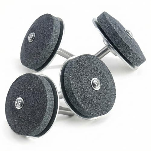 Image of QWORK® 4 Pcs Lawn Mower Blade Sharpener, New Upgrade Garden Tool Sharpener for Most Power Drill Hand Drills, Wear-Resistant Steel,Temperature Resistant, Hard
