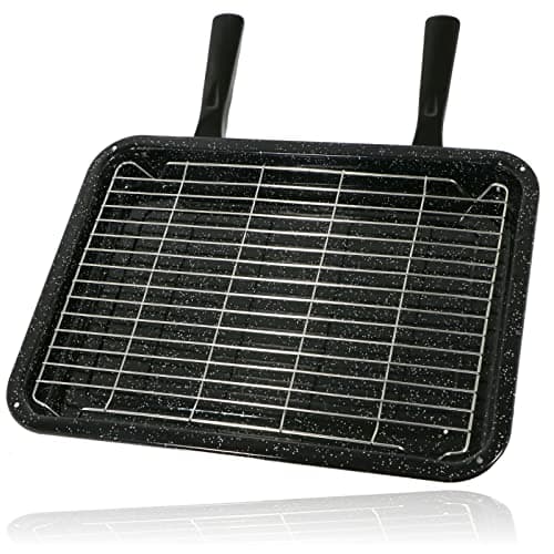 Image of SPARES2GO Large Non-Stick Grill Pan with Rack + 2 Detachable Handles (420mm x 300mm)