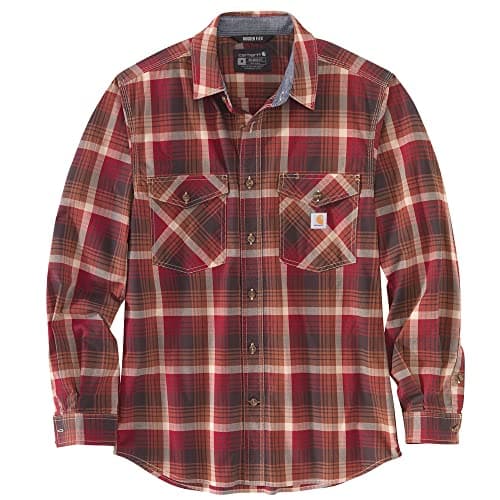 Image of Carhartt Men's Rugged Flex Relaxed Fit Lightweight Long-Sleeve Plaid Shirt, Oxblood, S