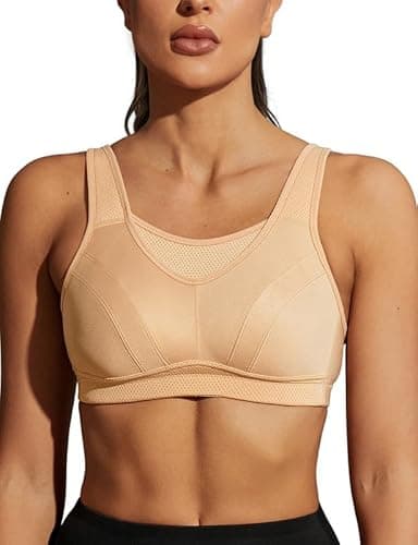 Image of WingsLove Women's Sports Bra High Impact Bra Full Coverage Wirefree Workout Non Padded Ultimate Running Bra Sports Bra Women Plus Size(Honey Nude,36F)