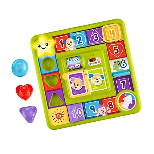 Image of Fisher-Price Pretend Board Game Baby Toy with Lights and Smart Stages Learning Content, Laugh and Learn Puppy’s Game Activity Board, UK English Version, HRB76