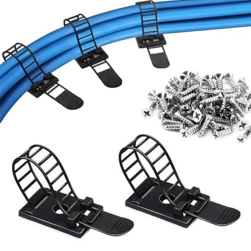Image of Reusable Adhesive Cable Management, 30 Set (2 Size) Cable Ties Adhesive Mounts, Multi-Purpose Cable Tidy Clips, Adjustable Cable Zip Ties, Cord Holders for Home and Office Desk Organization - Black
