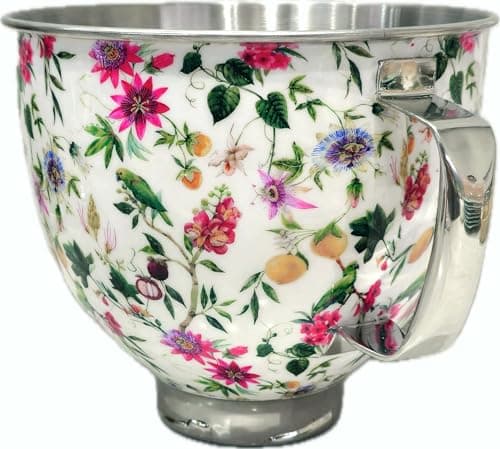 Image of Biscuitique Stainless Steel Mixer Bowl With Stunning Floral Pattern For Kitchen Aid Tilt-Head Artisan and Classic 4.5 Quart and 5QT Stand Mixer