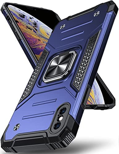 Image of DASFOND Designed for iPhone X/XS Case, Military Grade Protective Phone Case with Enhanced Metal Ring Kickstand [Support Magnet Mount] for iPhone X/XS 5.8 inch, Blue