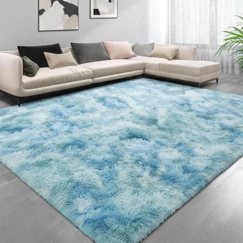 Image of Aspire Homeware Rugs Living Room Large 160x230 cm - Tie-Dye Teal Area Rugs for Bedroom Anti Slip - Modern Super Soft Plush Carpets for Lounge – Fluffy Shaggy Bedside Large Rugs for Living Room