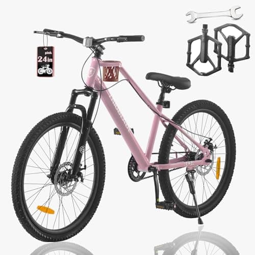 Image of TRIOBLADE Kids Mountain Bike 20/24 Inch, Girls Boys Bikes Age 6-9 Boys, Bikes for Kids Age 9-12 with Suspension Fork Disc Brakes Double Wall Rims, Single Speed Children's Bicycle (Pink, 24inch)